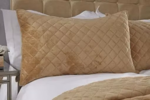 New Edge Blinds Banbury Quilted Velvet Bedspread and Pillow Shams in Yellow, Double