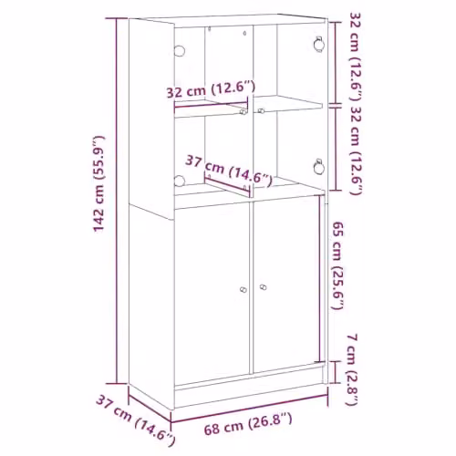vidaXL Modern Highboard with Hinged Doors in Black and Brown, W/D/H: 68 x 37 x 142 cm – 3