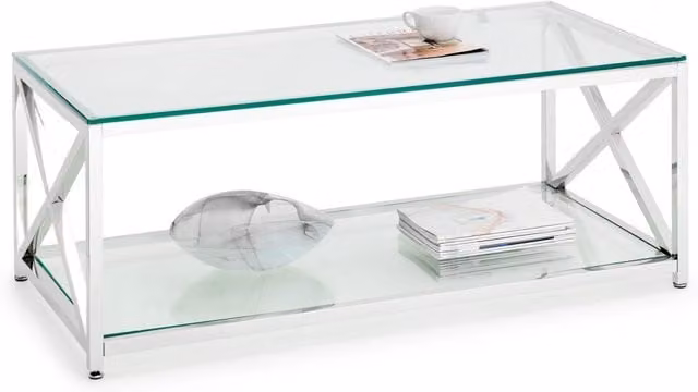 netfurniture Florida Art Deco Coffee Table in White with Glass Top, W/D/H: 120 x 60 x 45 cm