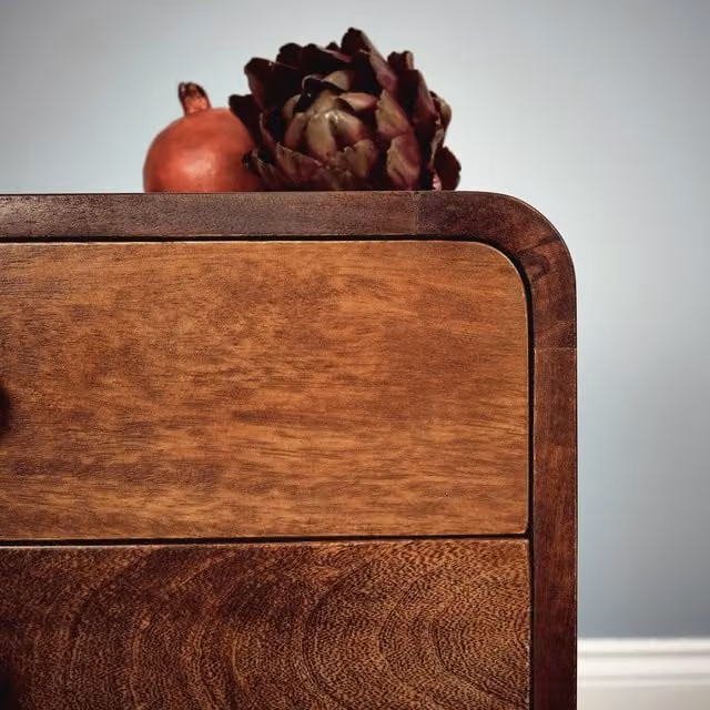 Elm Home And Garden Mid Century Mango Wood Bedside Table in Brown