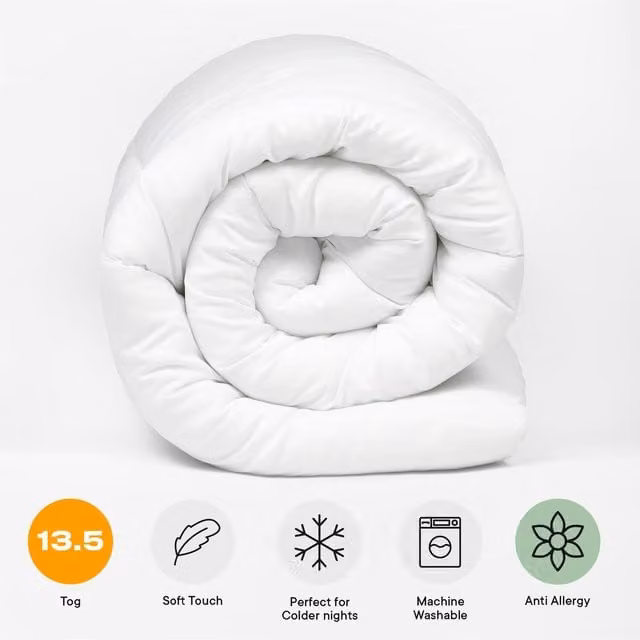 OHS 13.5 Tog Anti Allergy Hollow Fibre Duvet, White, Double