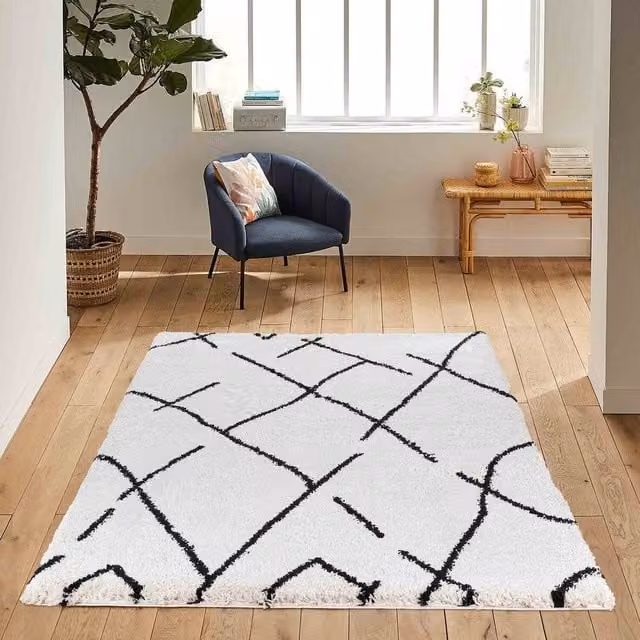 Desire Rugs Moroccan Berber Shaggy Rug in Stone, White and Yellow, W: 200 cm, L: 290 cm
