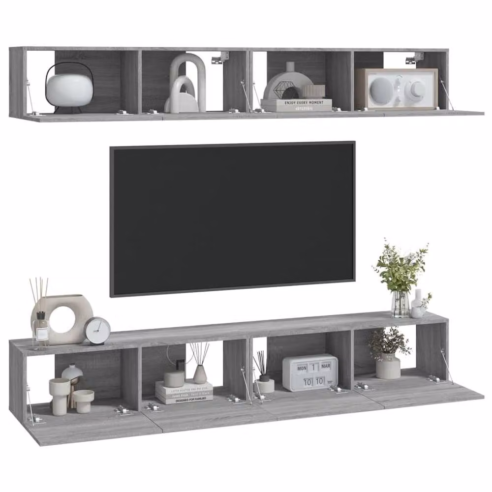 Berkfield Home Set of 4 Wall Mounted TV Cabinets in Grey Sonoma, W/D/H: 100 x 30 x 30 cm – 3