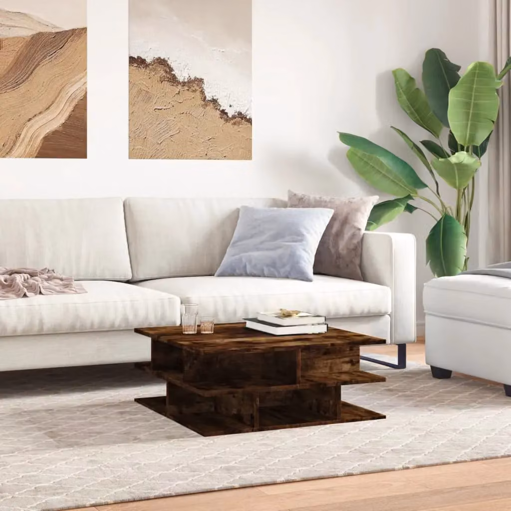 Berkfield Home Smoked Oak Coffee Table in Brown, W/D/H: 70 x 70 x 29 cm – 3