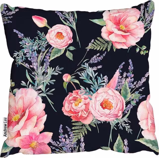 Andrew Lee Pink Watercolour Lavender and Garden Flowers Square Cushion, W: 60 cm, H: 60 cm