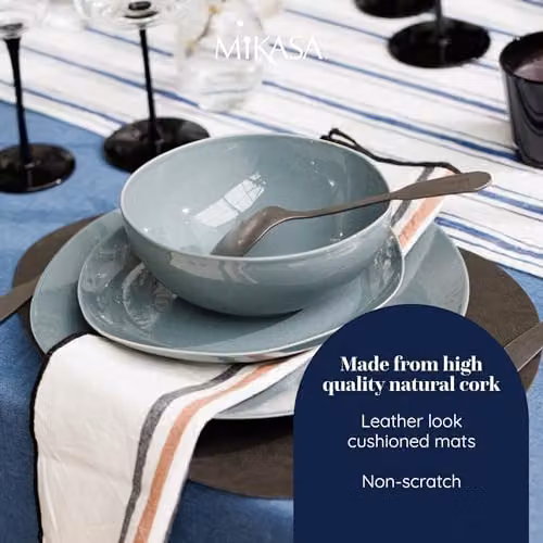 Mikasa Set of 4 Faux-Leather Pebble Placemats, Grey, W: 38 cm, D: 30 cm – 4