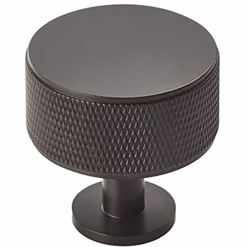 Loops Knurled Radio Cupboard Door Knob in Matt Black, 35mm Diameter