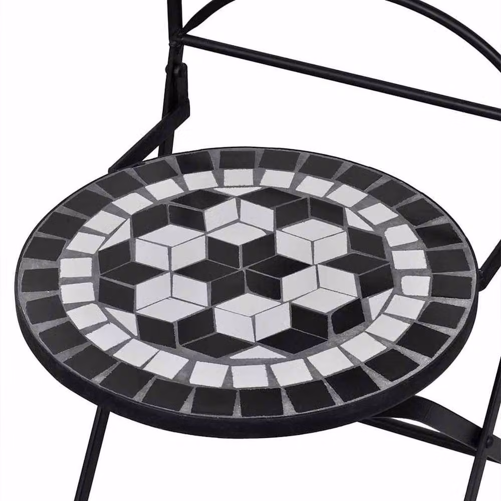 Berkfield Home Set of 2 Folding Bistro Chairs in Black and White Ceramic and Metal – 4