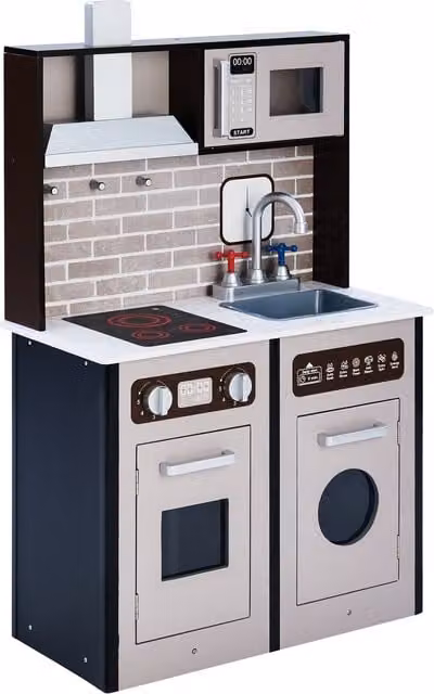 Teamson Kids Little Chef Classic Play Kitchen in Brown and Black