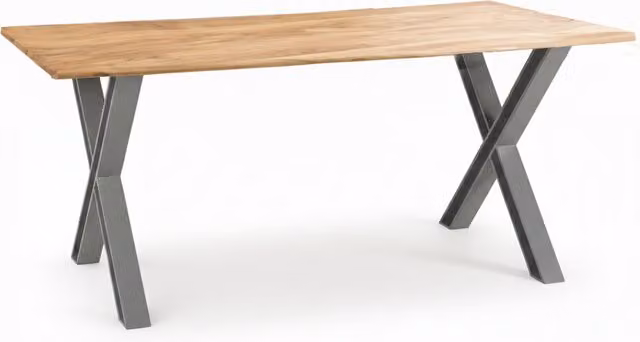 IH Design Modern Rectangular Acacia Wood Live Edge Dining Table in Grey and Brown with X-Frame Legs