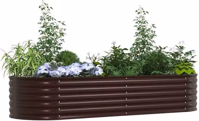 Berkfield Home Garden Brown Galvanised Steel Raised Bed W/D/H: 240 x 80 x 44 cm