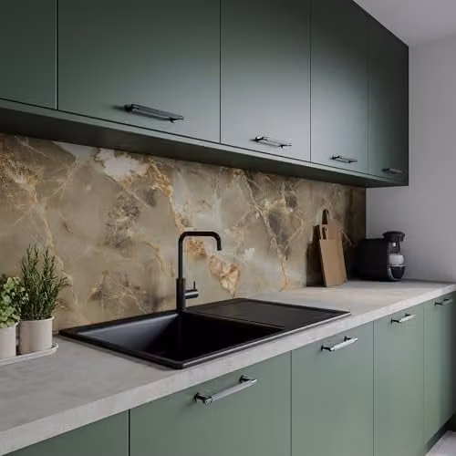 Wilsonart Aurora Gold Aluminium Kitchen Splashback Panel, Glossy Finish, W: 300 cm, H: 75 cm, D: 0.4 cm