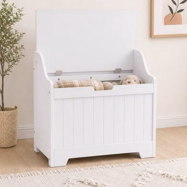 STILVORA 61L Storage Chest with Soft Close Lid in White Matt MDF – 1