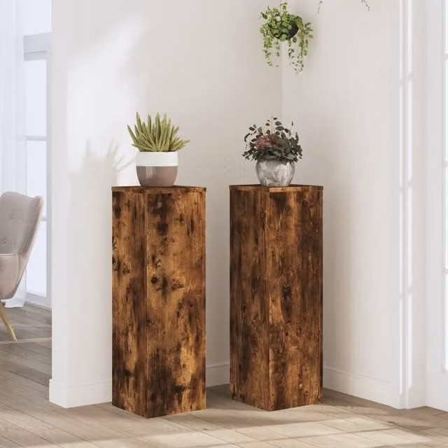 Berkfield Home Set of 2 Modern Smoked Oak Plant Stands in Brown, W/D/H: 25 x 25 x 80 cm – 1