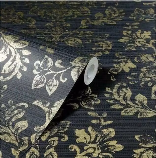 Arthouse Abstract Floral Vinyl Wallpaper in Black, Gold and Grey