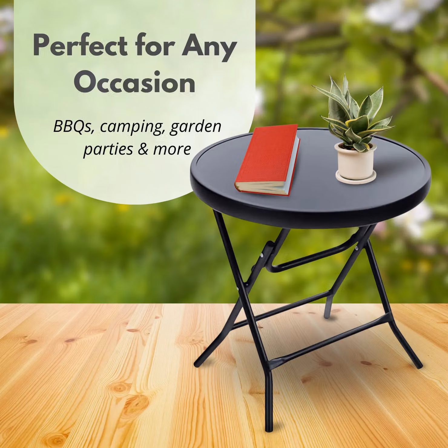 Marco Paul Black Circular Folding Garden Side Table with Metal and Glass Top, Diameter: 45 cm – 6