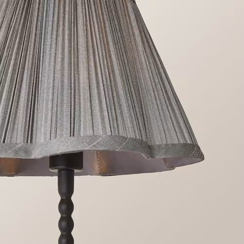 ValueLights Maeve Black Bobbin Table Lamp with Dark Grey Pleated Faux Silk Scallop Shade and LED Bulb Included – 3