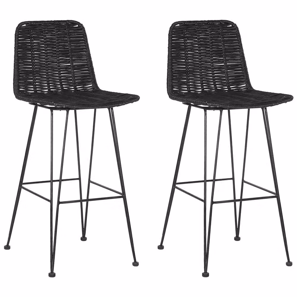 Wyld and Coco Set of 2 Black Rattan Bar Chairs with Matt Powder-Coated Metal Frames – 2