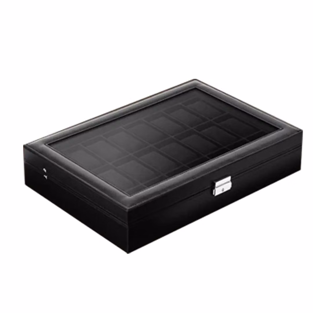 SPETLEK 24 Grid Watch Display Box and Jewelry Storage Case with Glass Lid, Black – 3