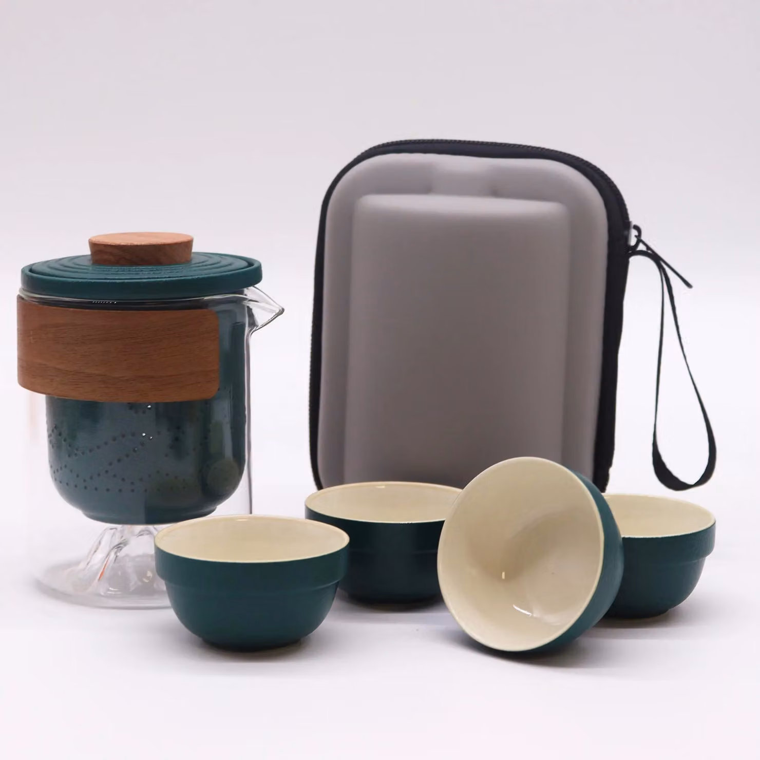 KDMD Four Friends Travel Mountain Teapot Set in Grey with Glass Infuser – 2