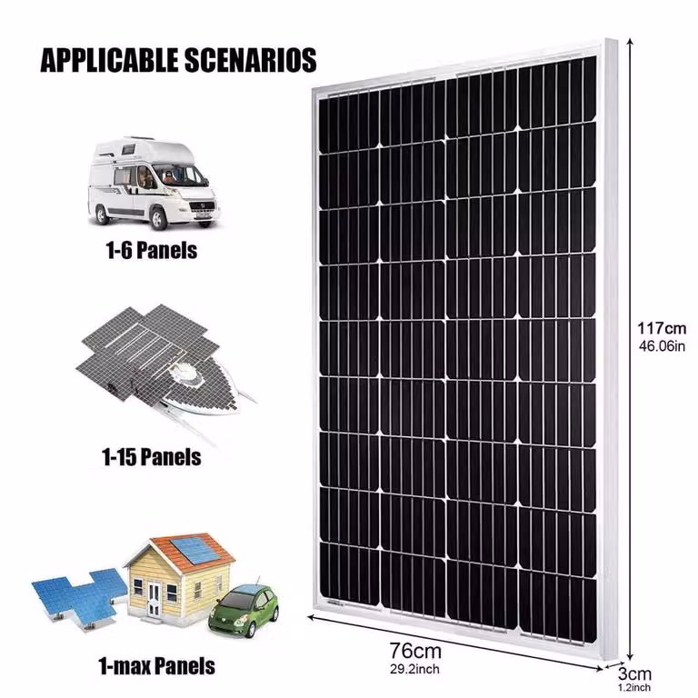 FLAVORA 200W Monocrystalline Solar Panel Kit with 40A MPPT Battery Charger in Black, W: 100 cm, H: 52 cm
