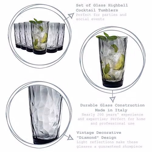 Bormioli Rocco Geometric Blue Glass Tumblers, 470 ml, Pack of 6 – 2