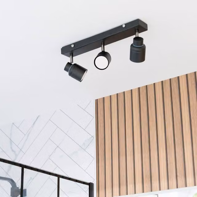 ValueLights 3-Bar Adjustable GU10 Ceiling Spotlight Bar, IP44 Rated Bathroom Light in Black or Gold/Brass