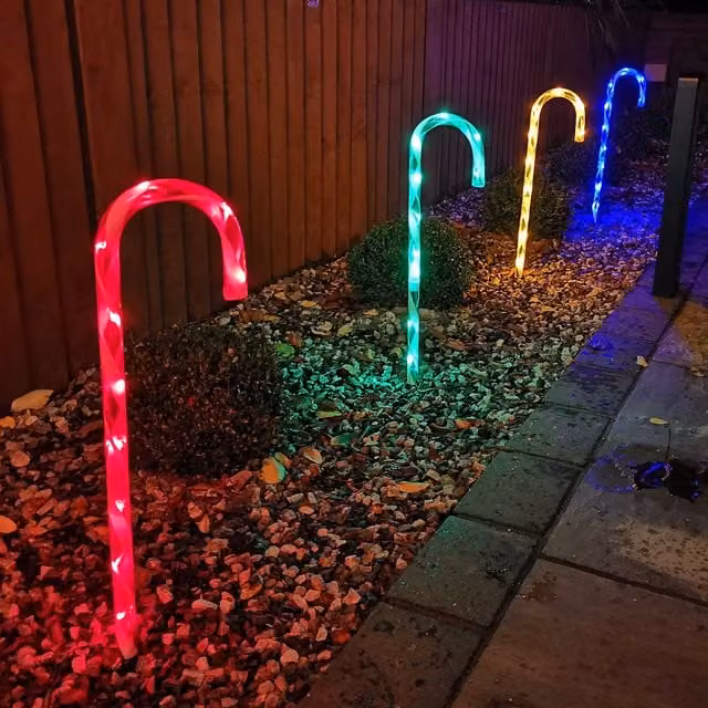 Premier Decorations Samuel Alexander 4-Piece Multicoloured Christmas Candy Cane LED Outdoor Path Lights, Height: 62 cm