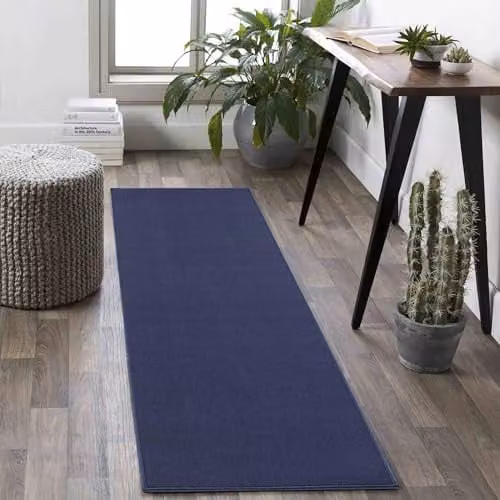 Desire Blue Plain Modern Rectangular Runner Rug, W: 60 cm, L: 220 cm