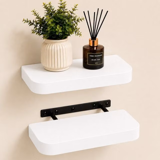 Innoteck Set of 2 White Oak Floating Wall Shelves with Rounded Edges, 40 cm – 1