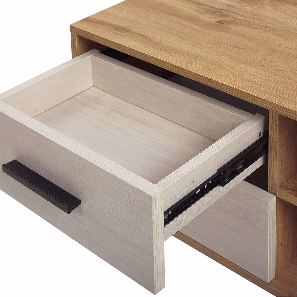 Wyld and Coco Rustic 55-inch TV Stand in Light Brown with White Drawers – 5
