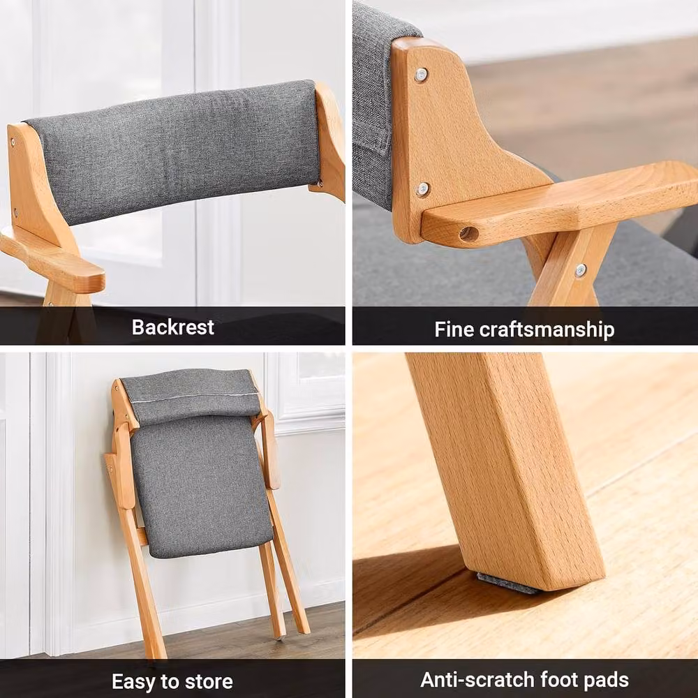 SoBuy Grey Folding Dining Chair with Padded Fabric Cushion and Solid Wood Frame – 4