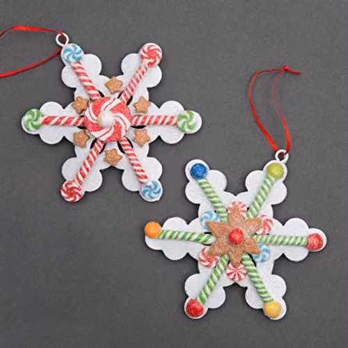 Shatchi Multicolour Ceramic Snowflake and Candy Lollypop Hanging Christmas Tree Ornaments, 2-Piece Set, W/D/H: 12 x 12 x 12 cm – 1