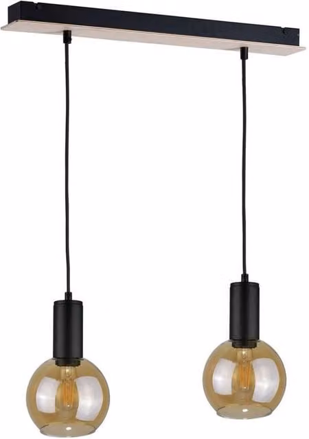 Netlighting Jantar Bar Pendant Ceiling Light in Brown Wood with 2x E27 Sockets, Diameter: 50 cm