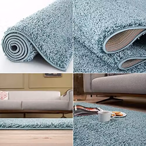 THE RUGS Duckegg Blue Shaggy Soft High Pile Square Rug, W/D: 120 x 120 cm – 2