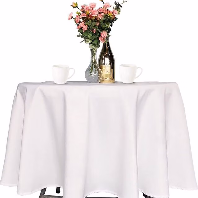 Trimming Shop Plain White Round Linen and Polyester Tablecloth