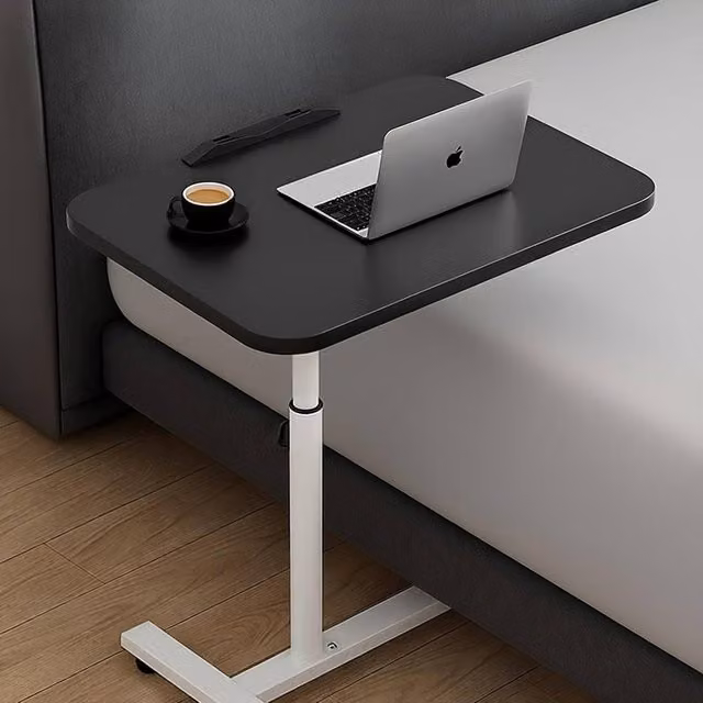 Bed Time UK Adjustable Overbed Bedside Table with Wheels and Rolling Tray in Black – 1