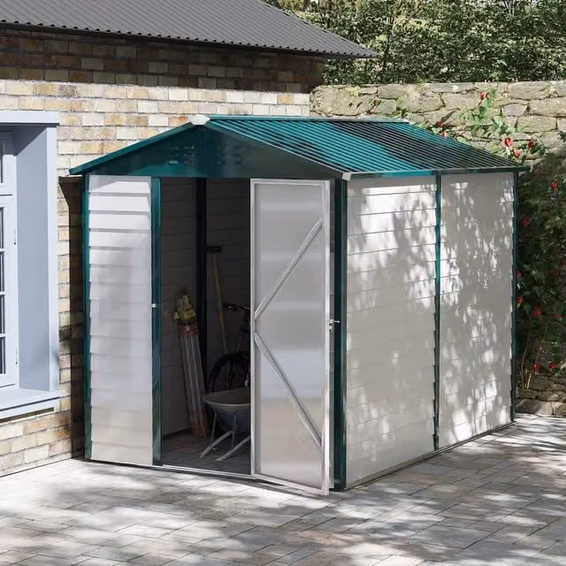 Outsunny Metal Garden Storage Shed with Window and Lock, Grey and Green