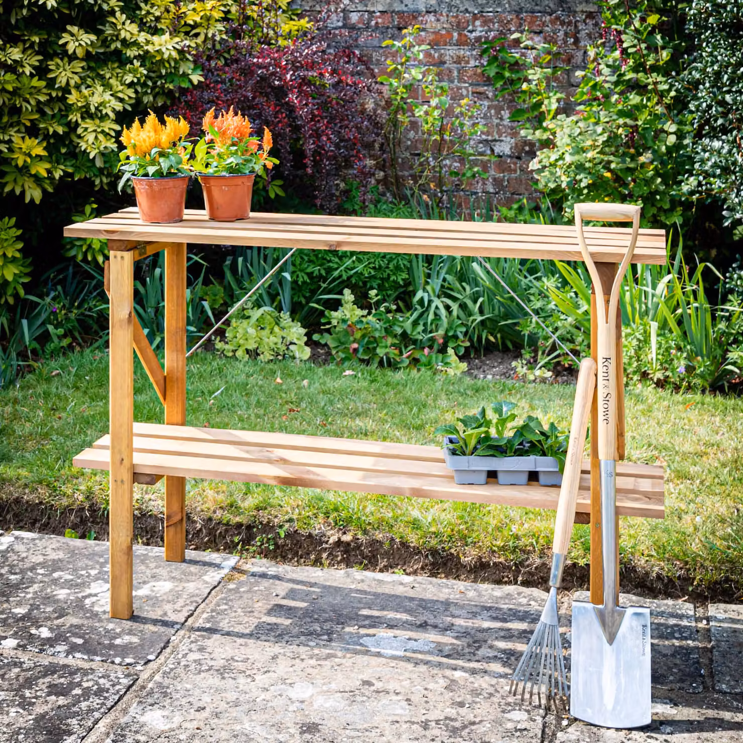 Primrose 2 Tier Easy Store Treated Pine Wooden Garden Greenhouse Staging in Brown, W: 122 cm – 4