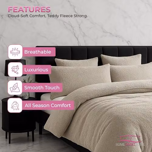 Home Sweet Home UK Teddy Fleece Pillowcase Set of 2 in Beige, W: 48 cm, H: 74 cm – 3