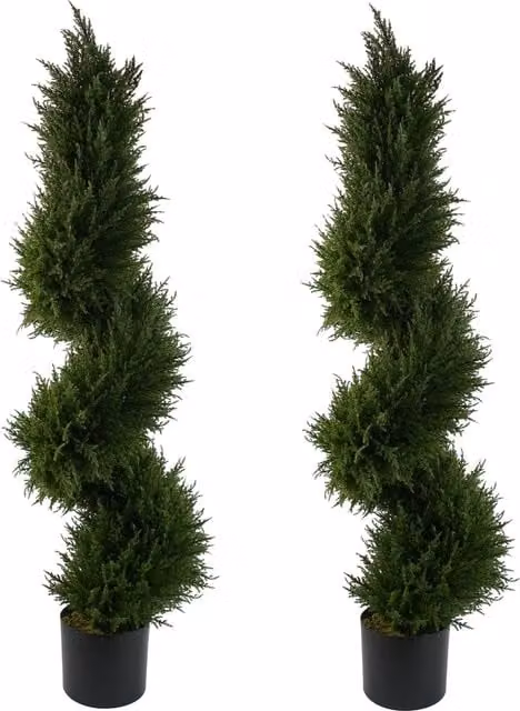 Genuine Leaf Design UK Pair of Green Spiral Cypress Artificial Topiary Tabletop Trees