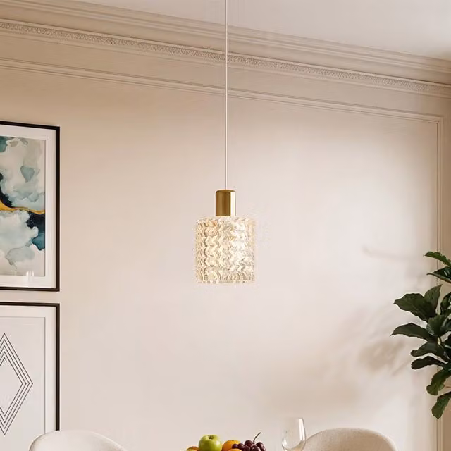 Livingandhome Modern Gold and Transparent Glass Cylinder Pendant Light