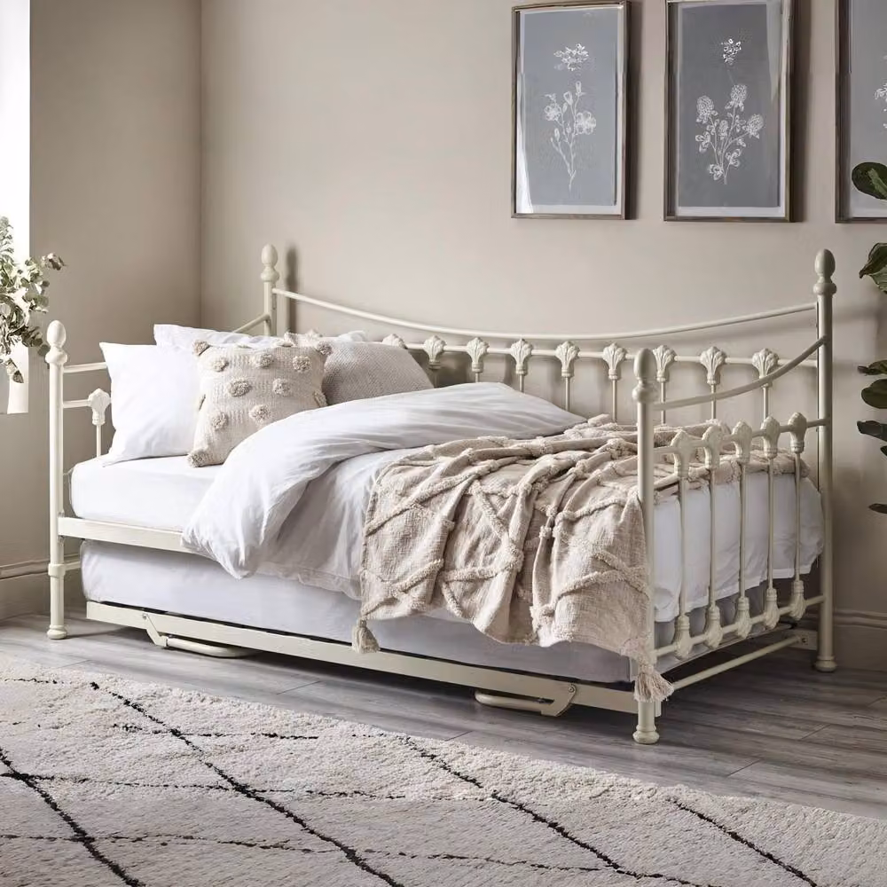 Cheshire Eclipse Metal Day Bed and Trundle in White, W/D/H: 90 x 200 cm – 2