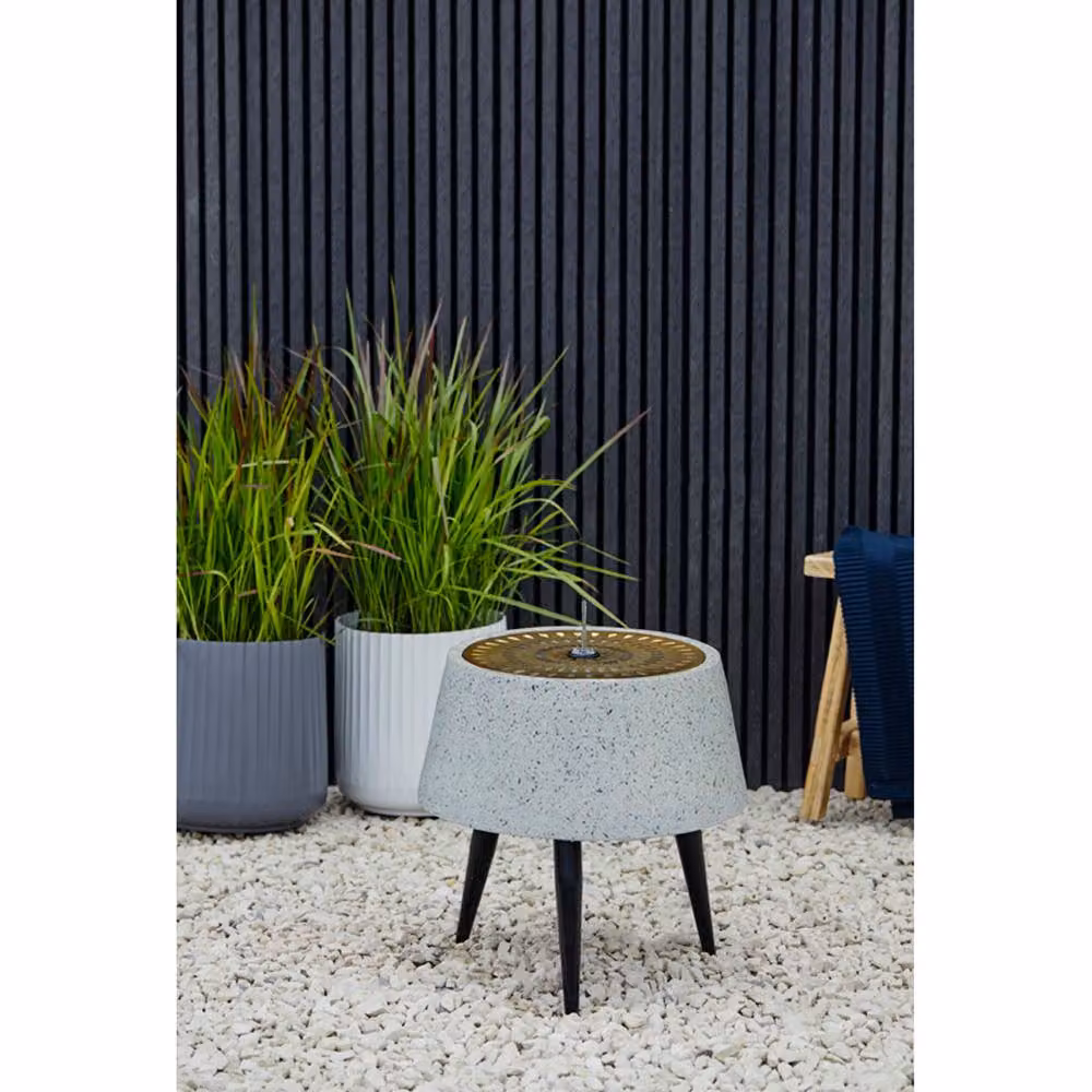 Ivyline Solis Water Feature with Light Display in Grey on Black Legs, W: 46 cm, D: 46 cm, H: 47 cm – 2