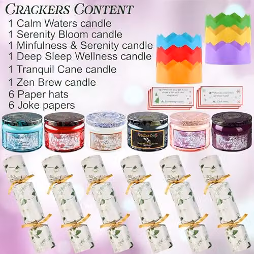 KreativeKraft Luxury Christmas Crackers Pack of 6 with Scented Soy Wax Jar Candles in Gold and Multicolour – 5