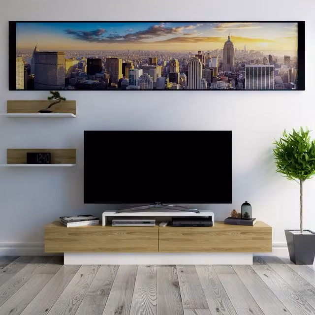 Decorotika Modern Oak and White Wood TV Unit with Media Compartments, W: 180 cm