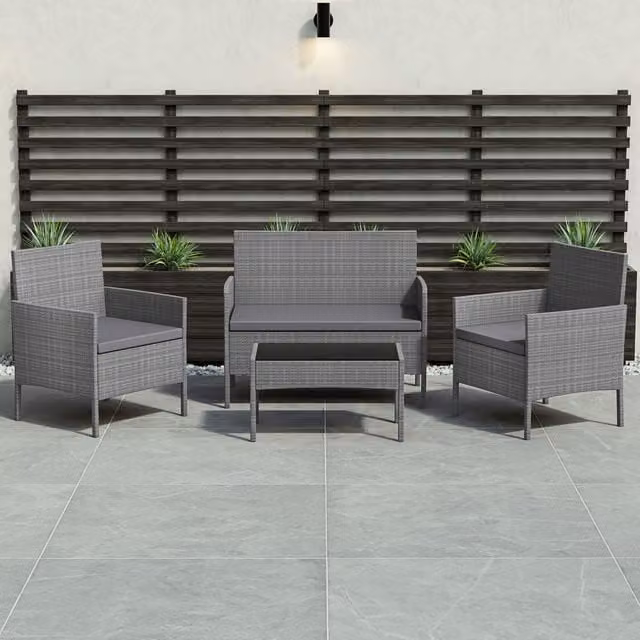 Vida Designs Kendal 4 Piece Grey Polyrattan Garden Furniture Set with Cushions and Weather Cover