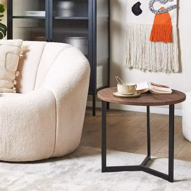 Wyld and Coco Round Side Table in Brown and Black, Diameter: 50 cm, Height: 43 cm – 1