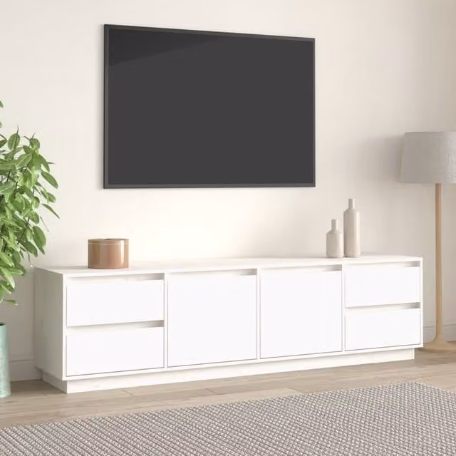 Berkfield Home White Rustic Solid Wood Pine TV Cabinet W: 176 cm, D: 47.5 cm, H: 47.5 cm – 1