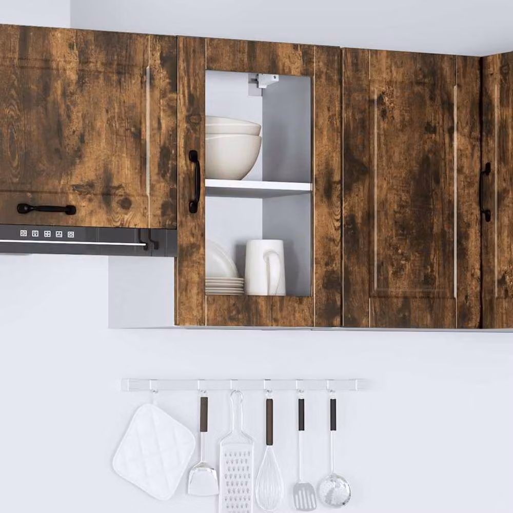 Berkfield Home Porto Kitchen Wall Cabinet with Glass Doors in Smoked Oak Brown, W/D/H: 60 x 31 x 40 cm – 3